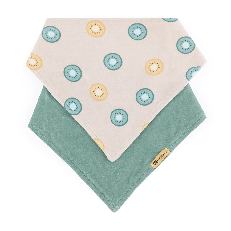 PETITE&MARS Bryndák bandana Luke 2 ks  Beige Kiwis&Misty Green 3m+ Petite&Mars