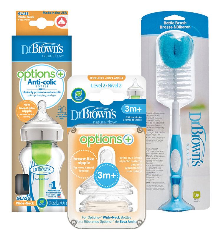 DR.BROWN'S Set láhev WN SKLO 270ml + Savičky WN láhev Level-2 2ks + Kartáč na láhve Dr.Brown´s