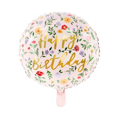 Balónek fóliový Happy Birthday Kolo luční kvítí světle růžový Albi Albi