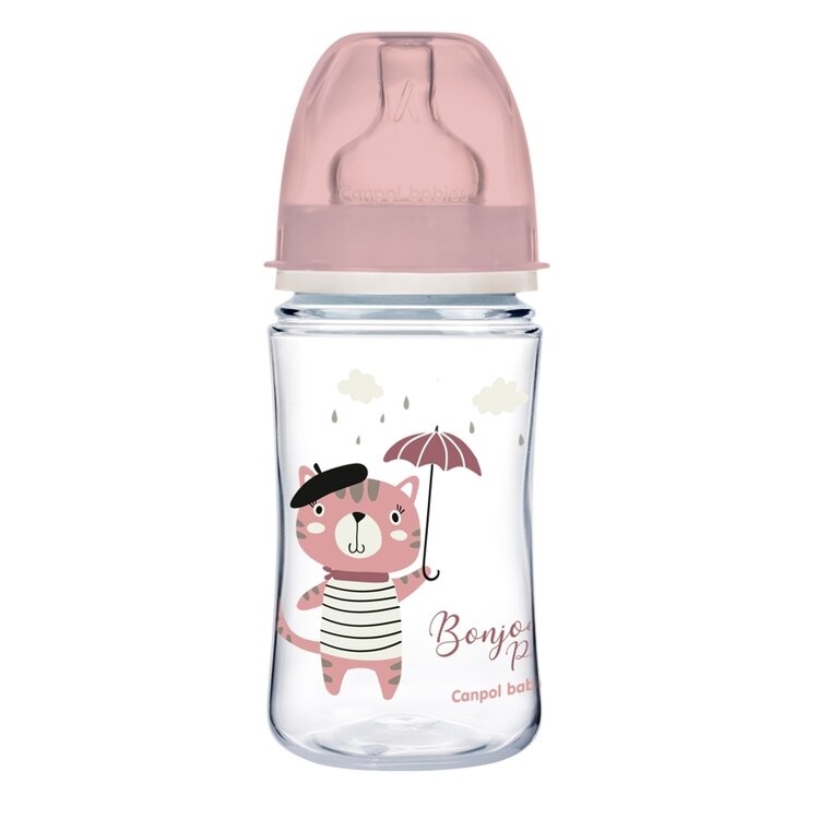 CANPOL BABIES Láhev se širokým hrdlem Bonjour Paris 240 ml růžová Canpol Babies