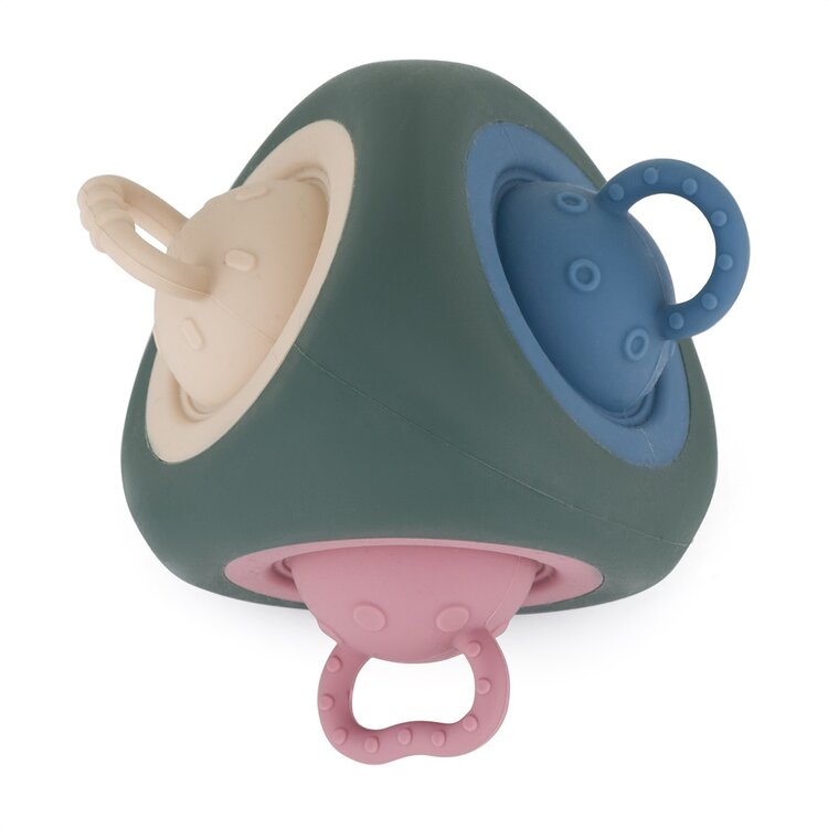 PETITE&MARS Hračka silikonová Pop Up Triangle Misty Green 10m+ Petite&Mars