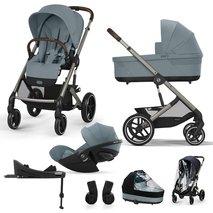 CYBEX SET Kočárek kombinovaný Balios S Lux Stormy Blue Gold 2024 s autosedačkou a doplňky Cybex