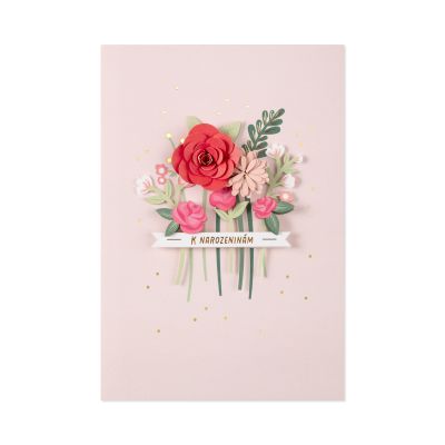 Luxusní narozeninové přání - Růžové květiny Albi Albi