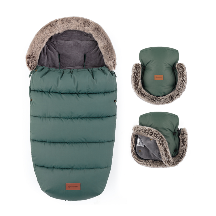 PETITE&MARS Set zimní fusak Comfy 4v1 + rukavice na kočárek Furry Veritable Khaki Petite&Mars