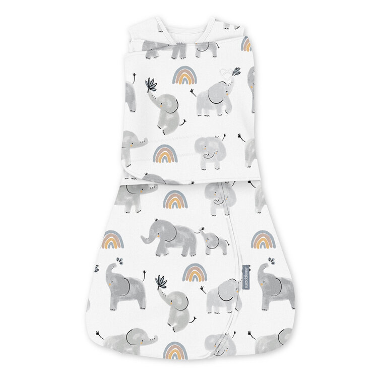 INGENUITY Zavinovačka bavlněná ulitka konvertibilní s volným rukávem TOG 1 SwaddleMe™ Happy Elephant Ingenuity