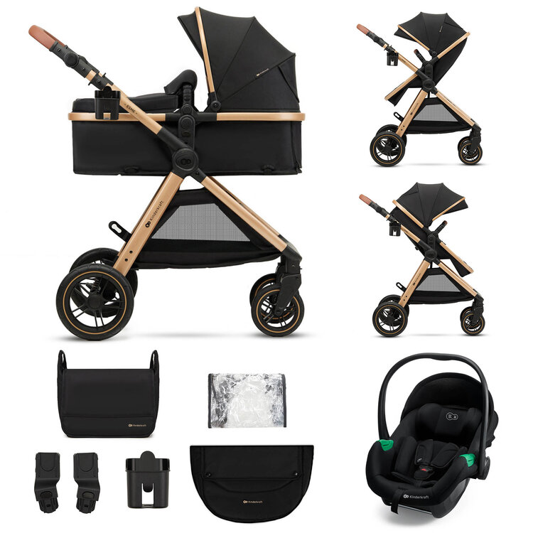 KINDERKRAFT Kočárek kombinovaný 3v1 Esme Pro Pure Black Kinderkraft
