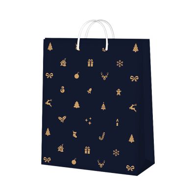 Dárková taška velká - Modrá vánoční s ražbou (26 × 12