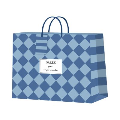 Dárková taška horizontální velká - Modrá šachovnice (32