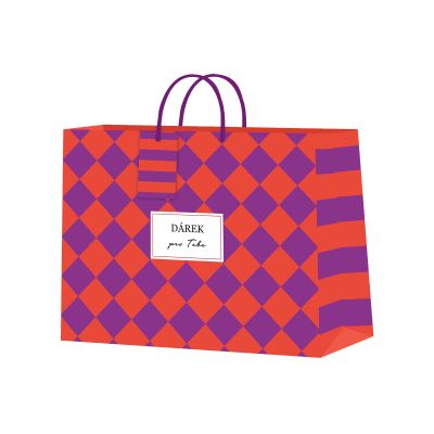 Dárková taška horizontální malá - Fialovo-oranžová šachovnice (22
