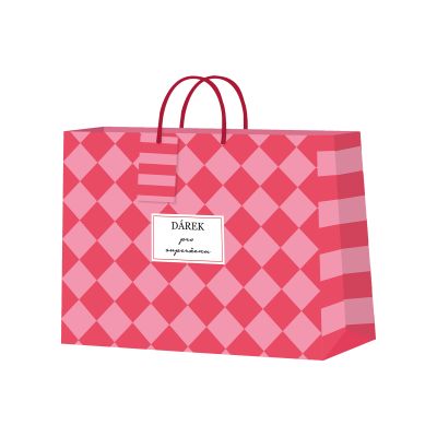 Dárková taška horizontální malá - Červeno-růžová šachovnice (22