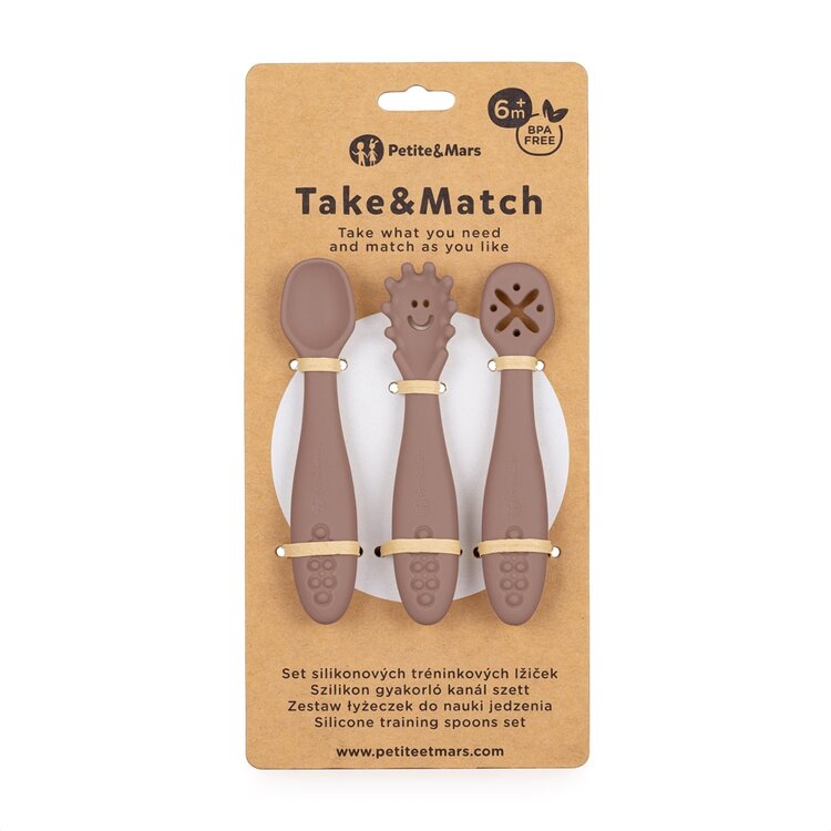 PETITE&MARS Set 3 ks silikonových tréninkových lžiček Take&Match Velvet Latte 6m+ Petite&Mars