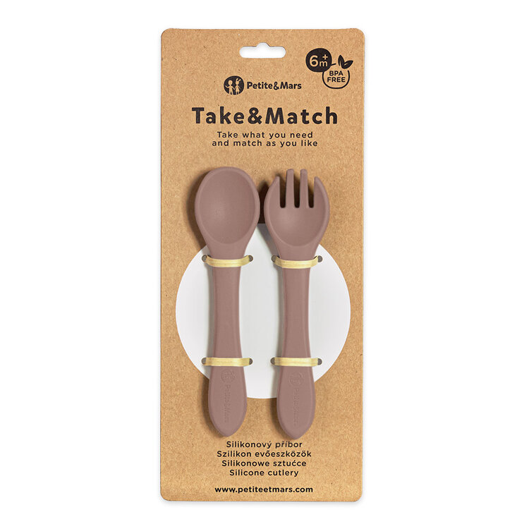 PETITE&MARS Příbor silikonový Take&Match Velvet Latte 6m+ Petite&Mars