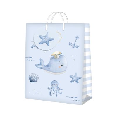 Dárková taška velká - Narození chlapečka velryba (26 × 12