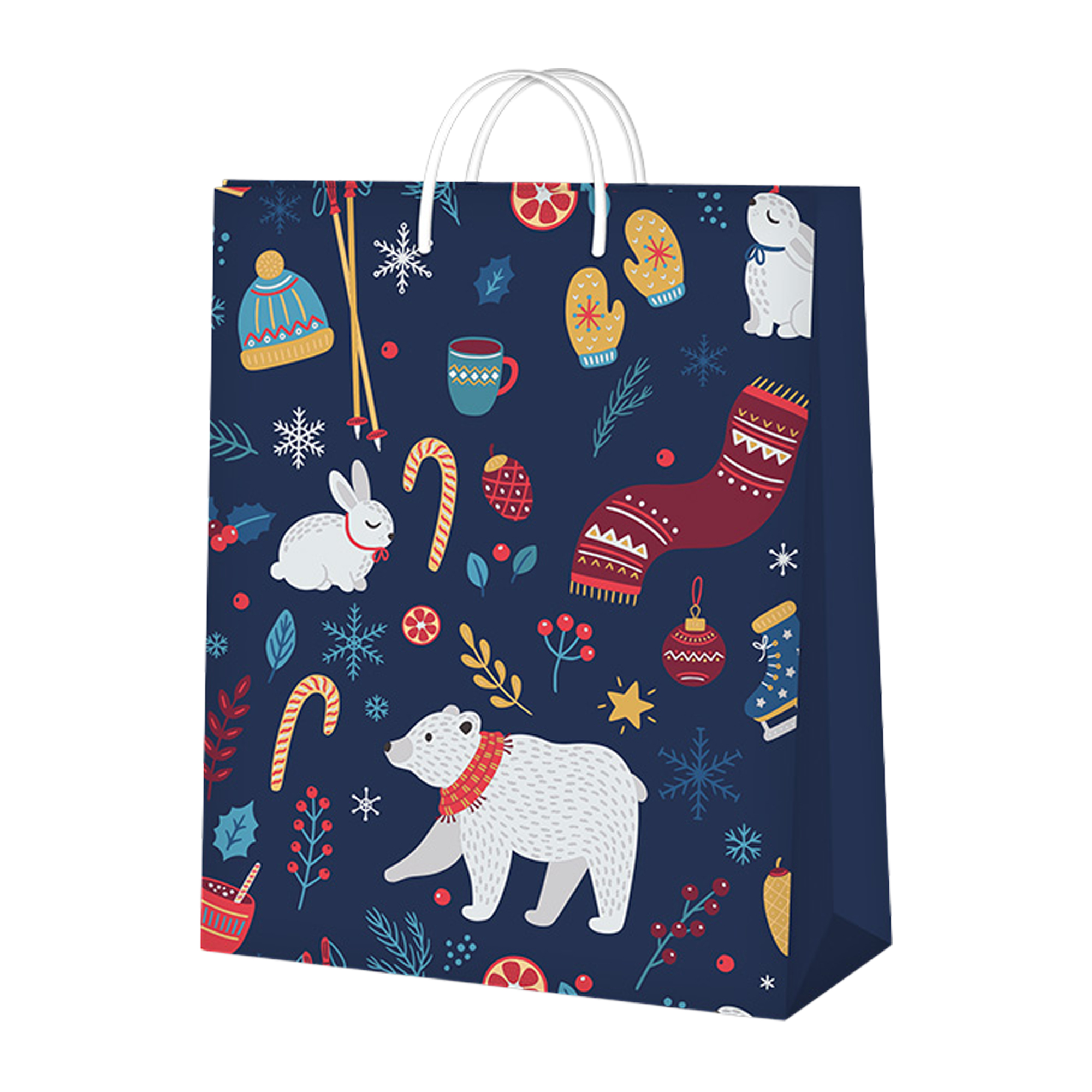 Dárková taška maxi - Medvěd a zimní doplňky (33 × 15 × 45