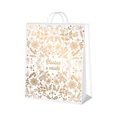Dárková taška velká - Šťastné a veselé s ražbou (26 × 12
