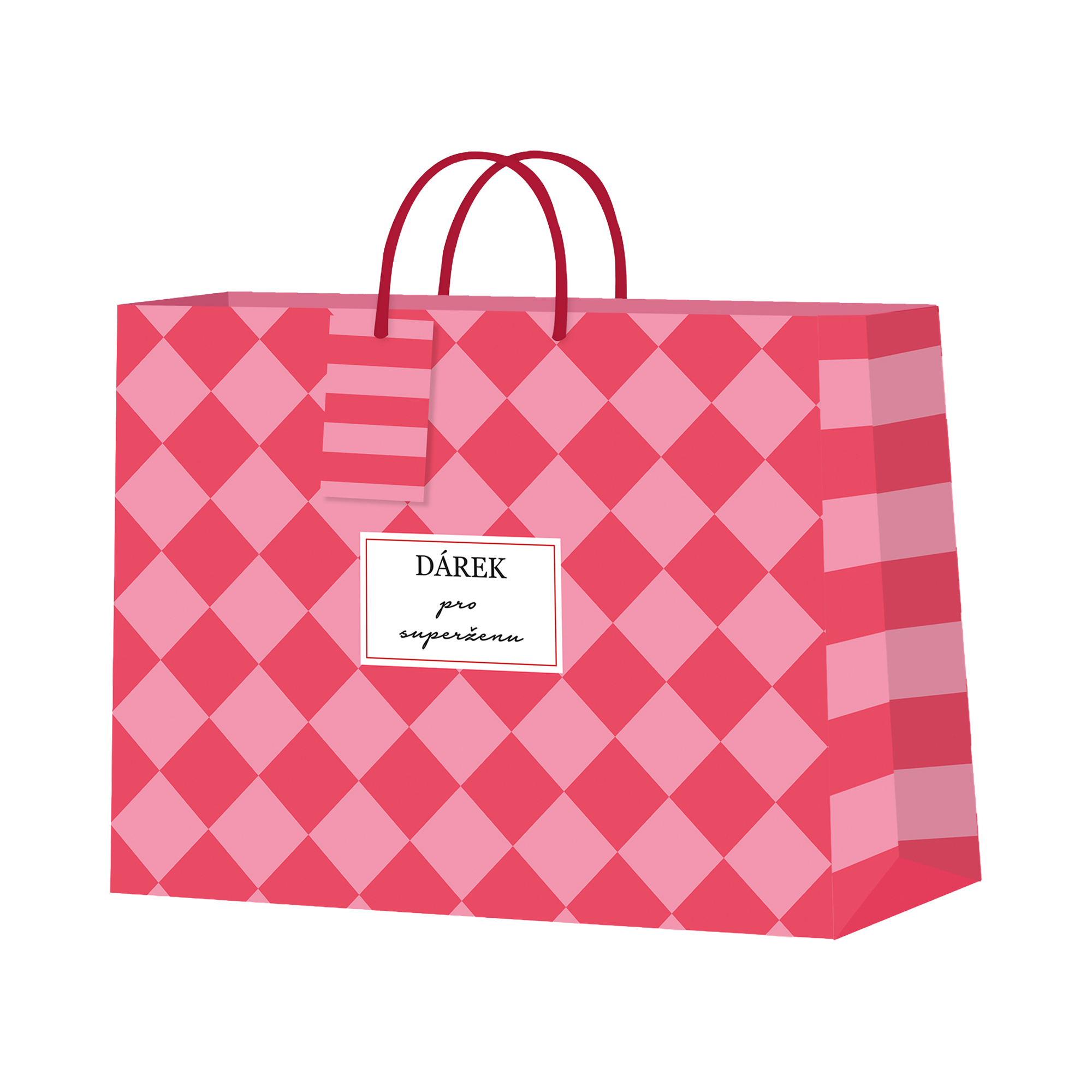 Dárková taška horizontální velká - Červeno-růžová šachovnice (32