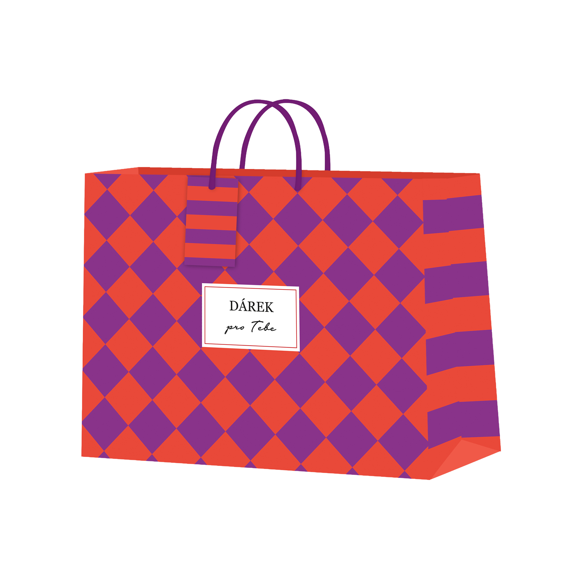 Dárková taška horizontální malá - Fialovo-oranžová šachovnice (22