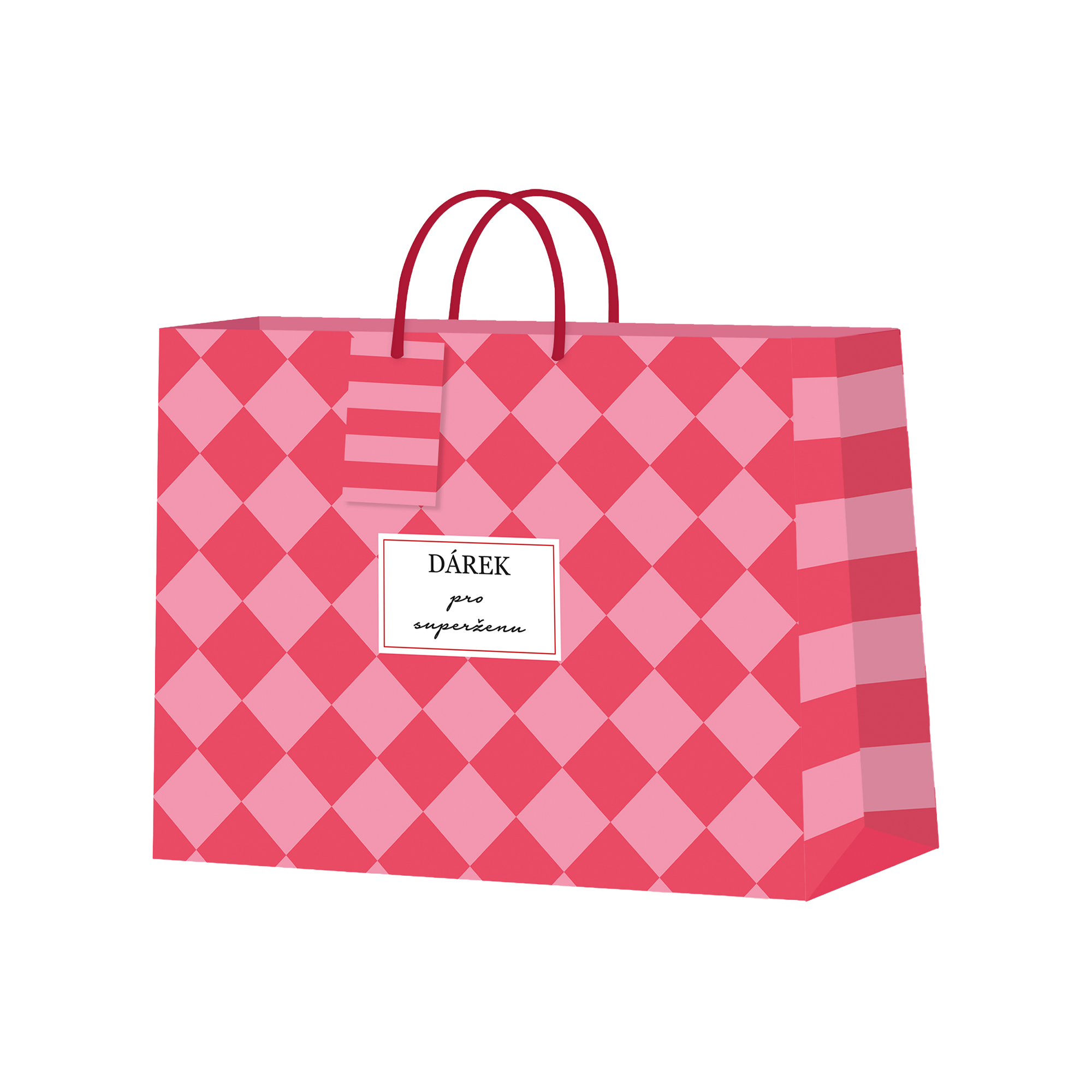 Dárková taška horizontální malá - Červeno-růžová šachovnice (22