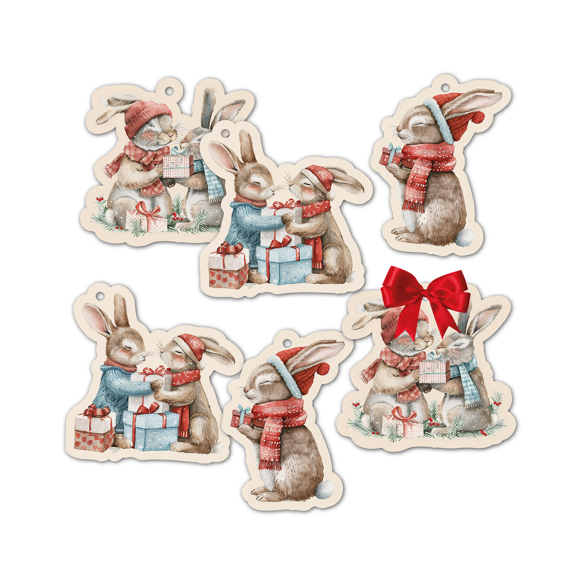 Dárková visačka 6 ks - Vánoční zajíčci Albi Albi