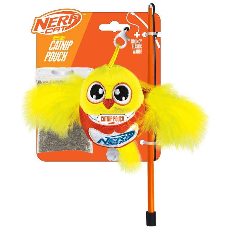 NERF CAT Hračka pro kočky plyšový ptáček s rolničkou a hůlkou 9 cm NERF CAT