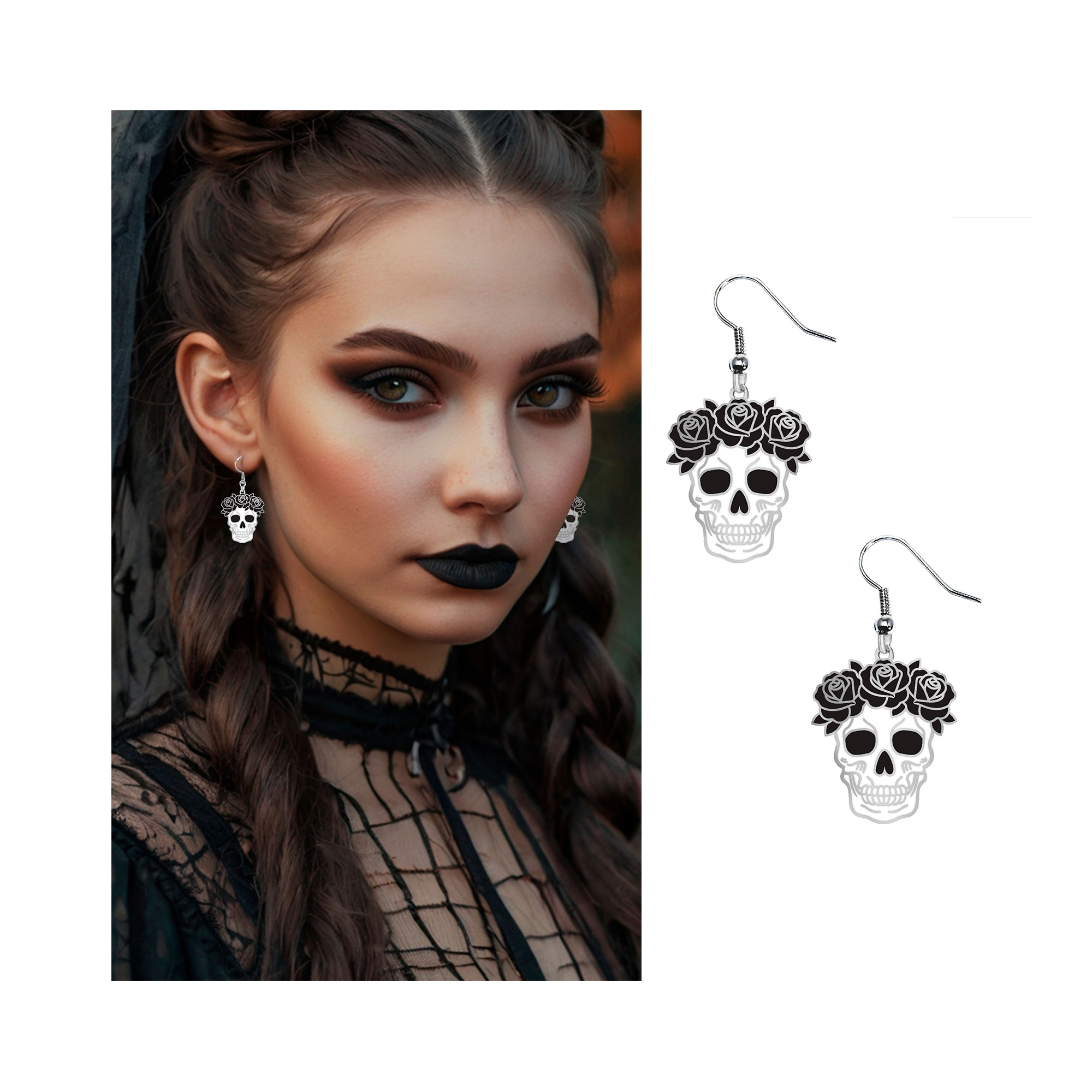 Náušnice Halloween Lebka s květy Albi Albi