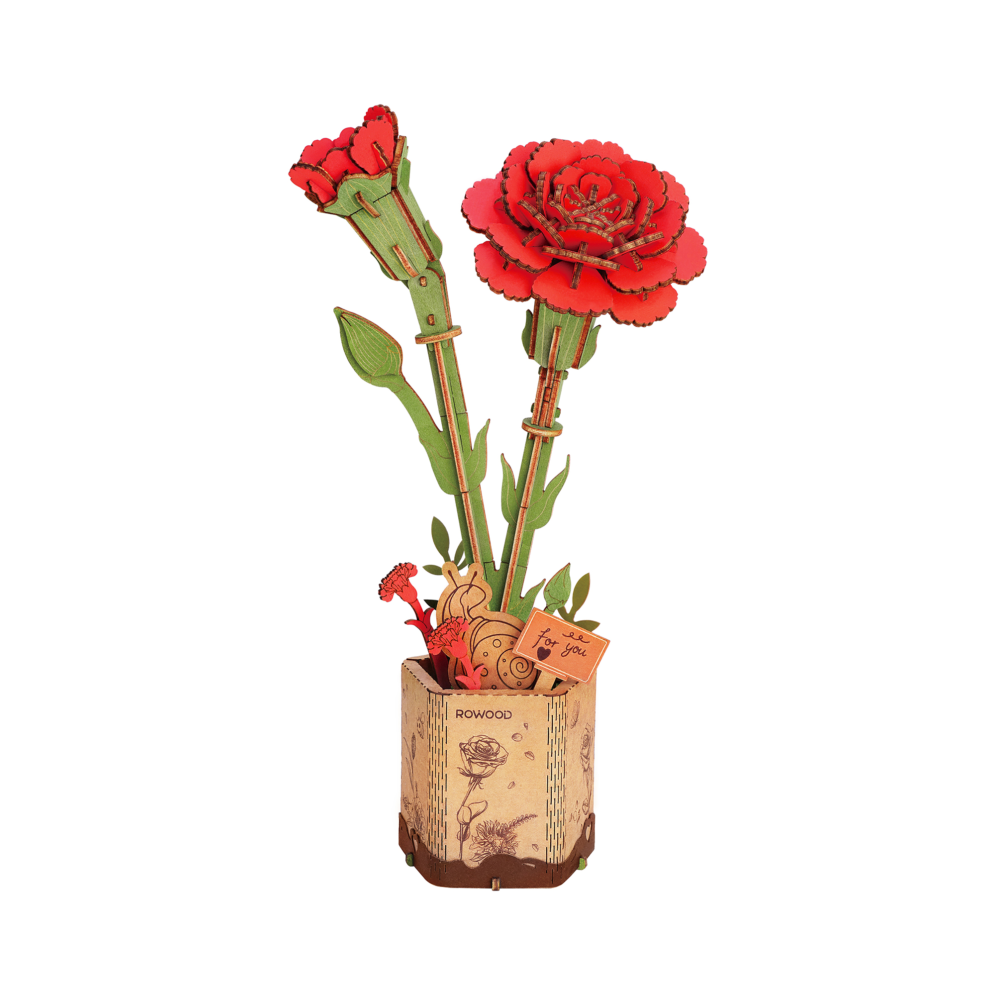 Dřevěná květina - Červený karafiát Robotime Robotime