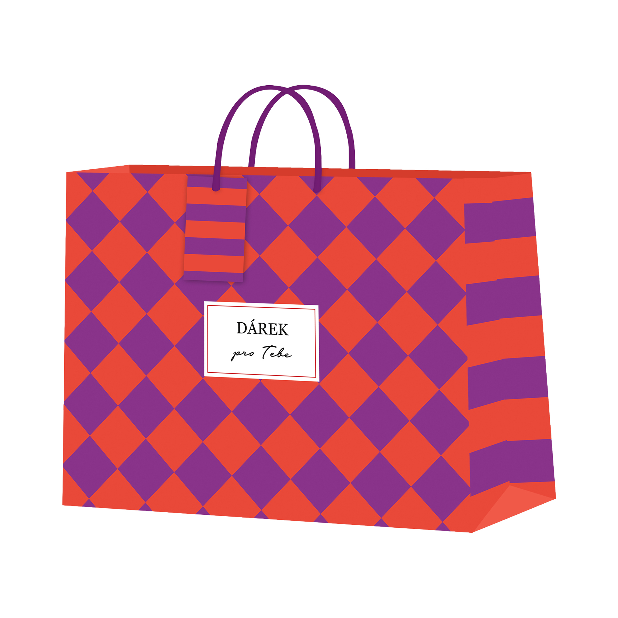 Dárková taška horizontální velká - Fialovo-oranžová šachovnice (32