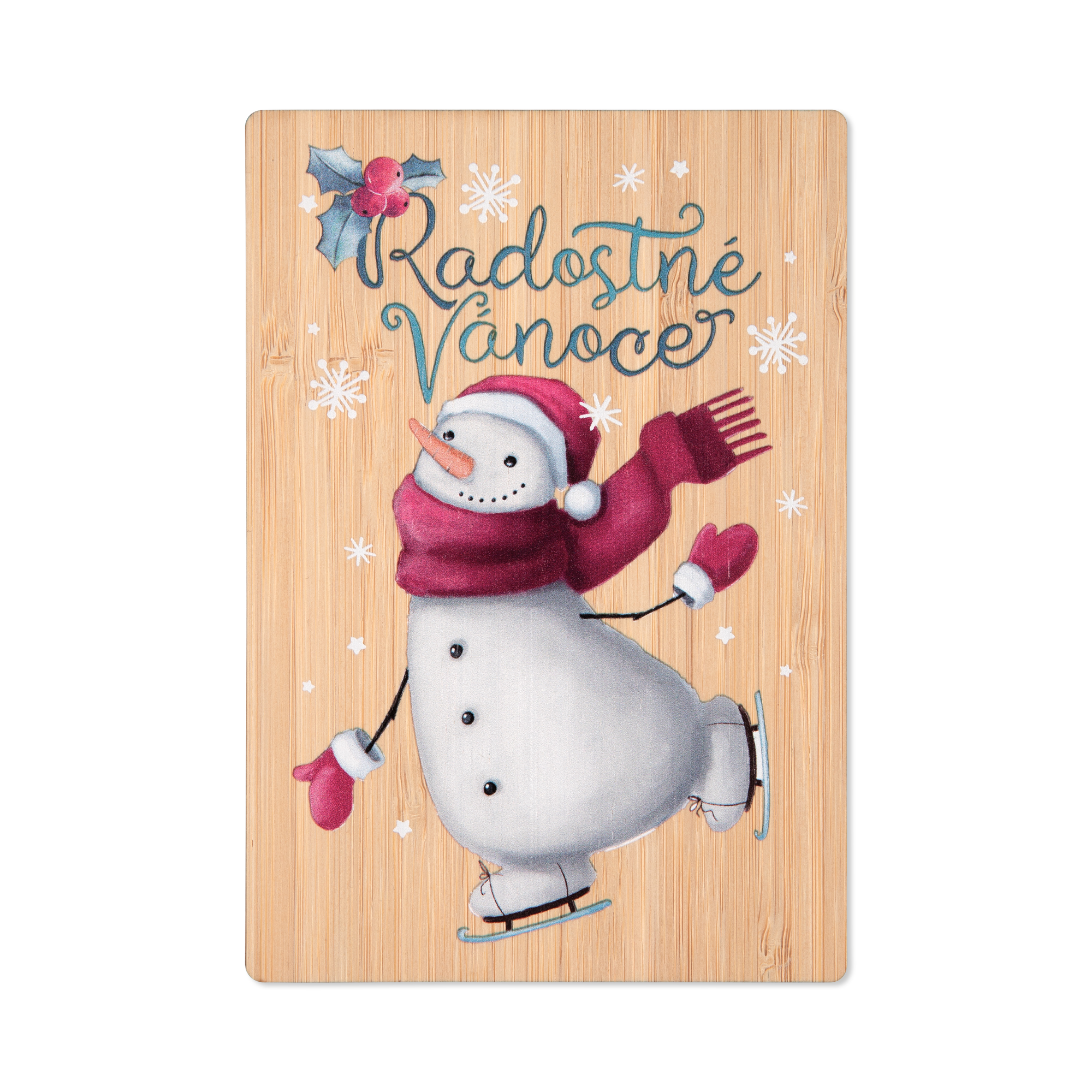 Vánoční bambusové přání - Sněhulák na bruslích Albi Albi