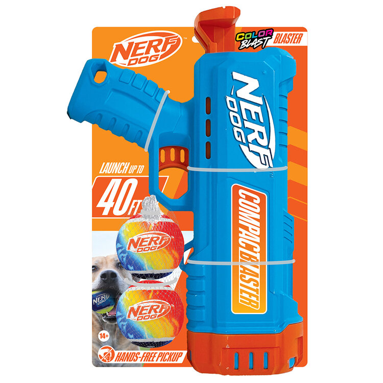 NERF DOG Dárková sada – 30 cm kompaktní blaster a 2 ks tenisových míčků bez pískadla NERF DOG
