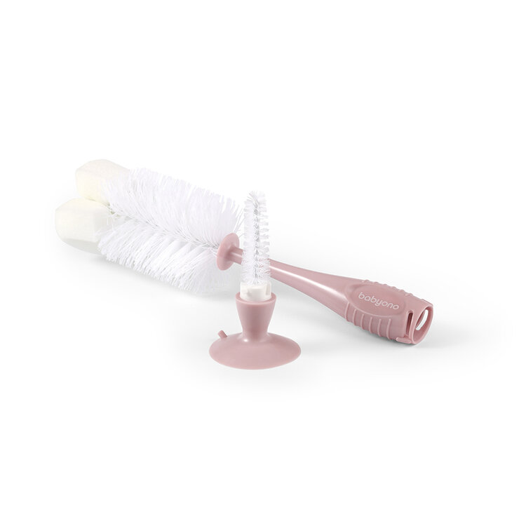 BABYONO Kartáč na lahve a savičky s přísavkou Pink BabyOno