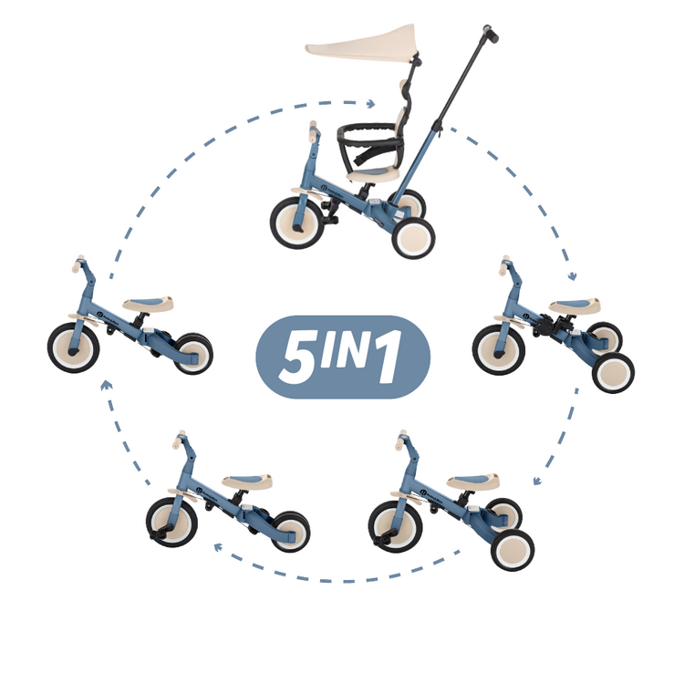 PETITE&MARS Tříkolka multifunkční 5v1 Turbo Plus Ocean Blue Petite&Mars