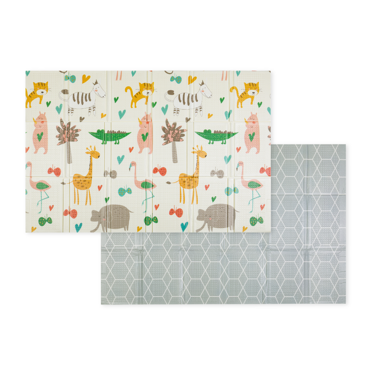 PETITE&MARS Podložka na hraní skládací Campy L 130x200cm Animals&Hexagon Petite&Mars
