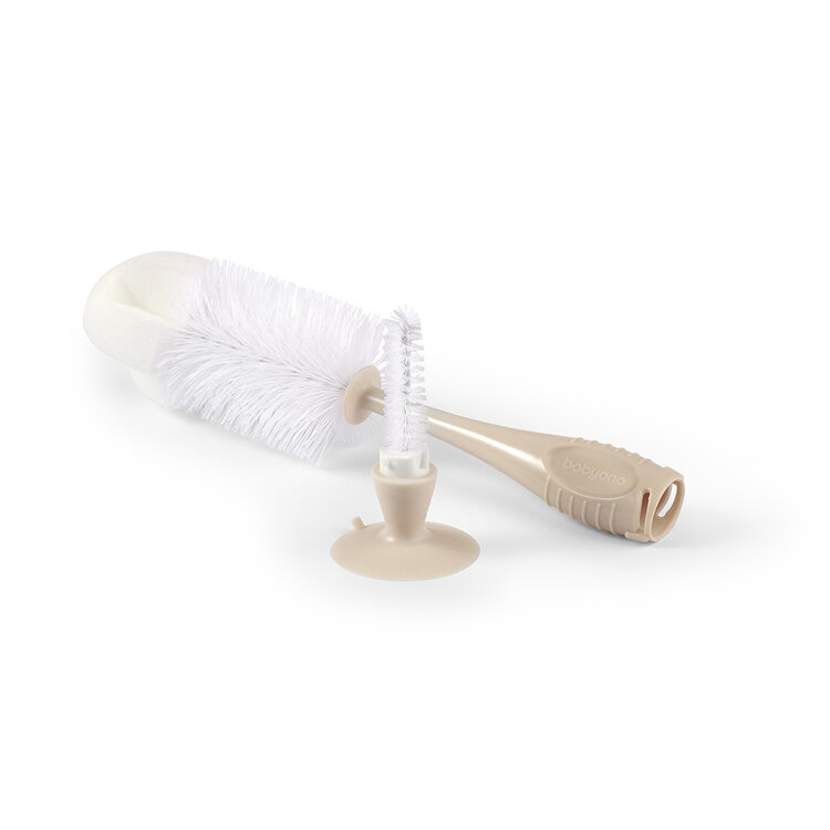 BABYONO Kartáč na lahve a savičky s přísavkou Beige BabyOno
