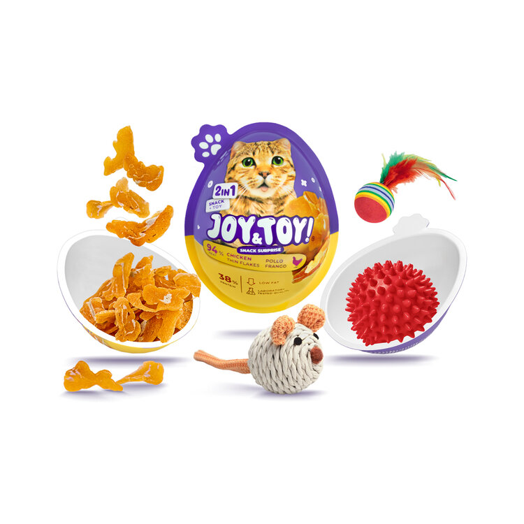 JOY&TOY! Vajíčko pro kočky s překvapením Thin Flakes - kuřecí masíčko JOY&TOY!