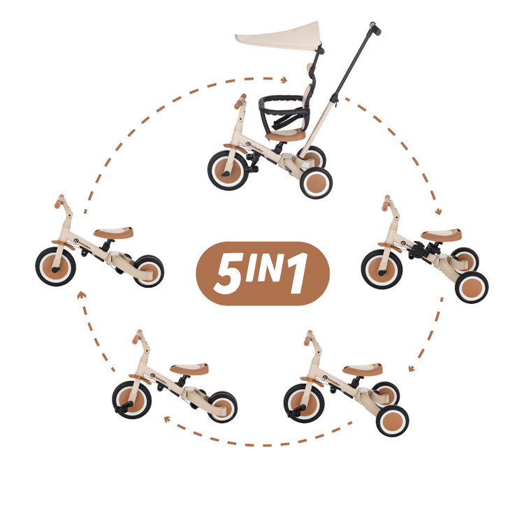 PETITE&MARS Tříkolka multifunkční 5v1 Turbo Plus Desert Sand Petite&Mars