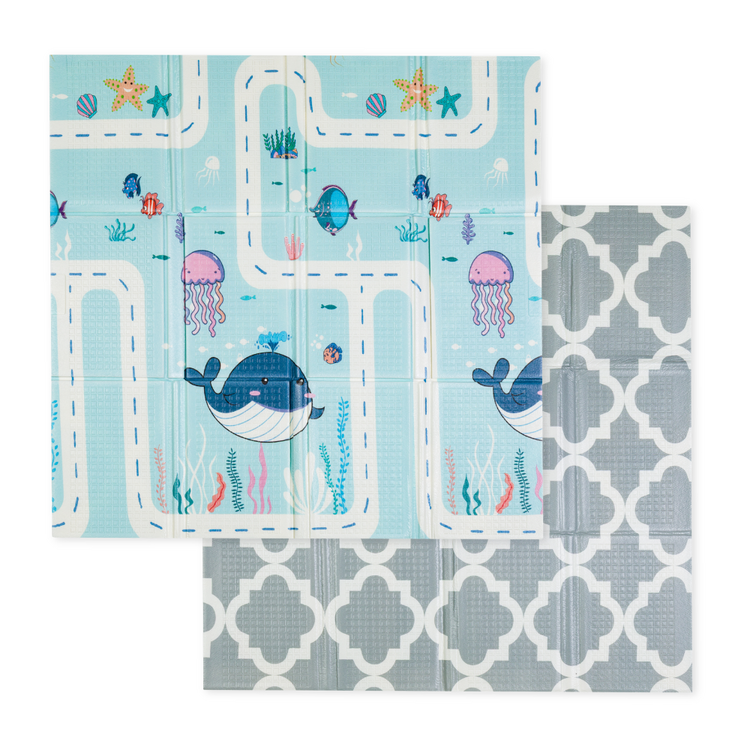 PETITE&MARS Podložka na hraní skládací Campy S 120x120cm Ocean&Arabesca Petite&Mars