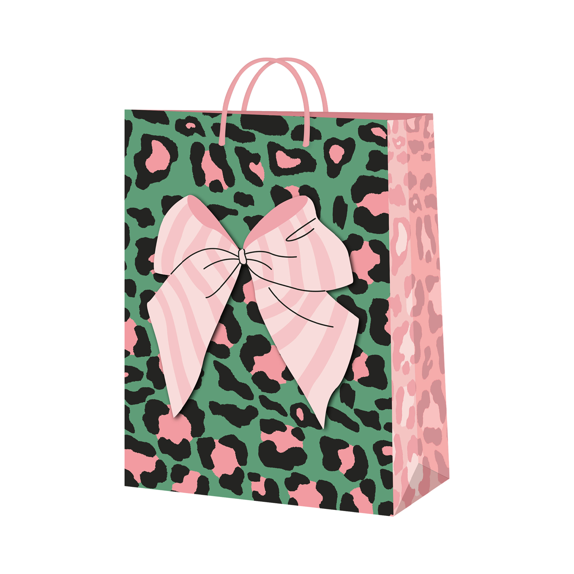 Dárková taška velká - Zelená leopardí s mašlí (26 × 12