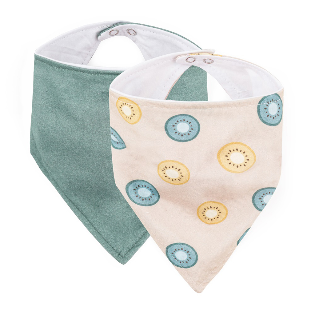 PETITE&MARS Bryndák bandana Luke 2 ks Beige Kiwis&Misty Green 3m+ Petite&Mars