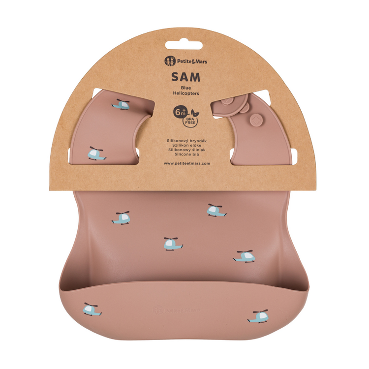 PETITE&MARS Bryndák silikonový Take&Match Blue Helicopters 6m+ Petite&Mars
