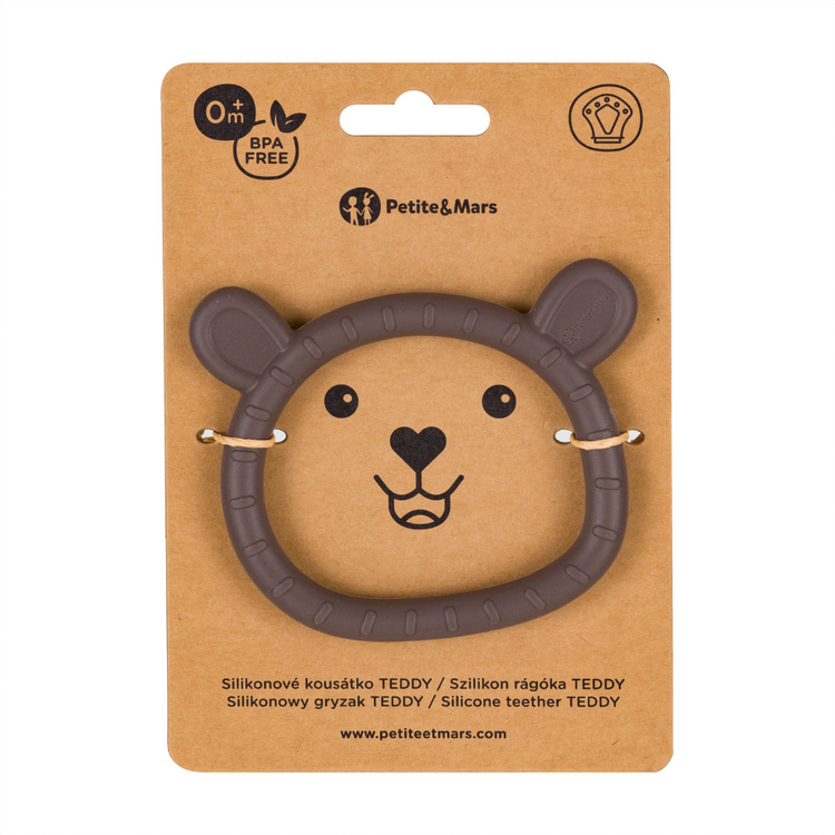 PETITE&MARS Kousátko silikonové Teddy Bitter Cocoa 0m+ Petite&Mars