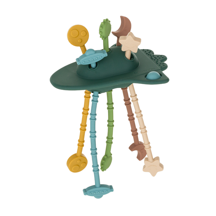 PETITE&MARS Hračka silikonová senzorická Crazy rocket Misty Green 10m+ Petite&Mars