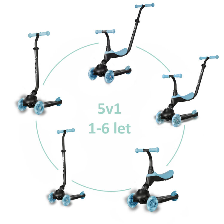 QPLAY Koloběžka / odrážedlo Sema Evo s LED světly Sky Blue