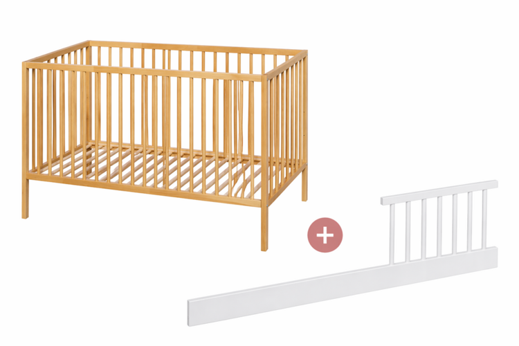 PETITE&MARS Postýlka dřevěná Nela Beech Wood 120x60 cm s bočnicí Side Petite&Mars