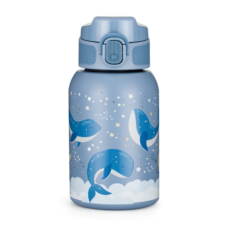PETITE&MARS Láhev nerezová termo se slámkou 350 ml Whale Song 12m+ Petite&Mars