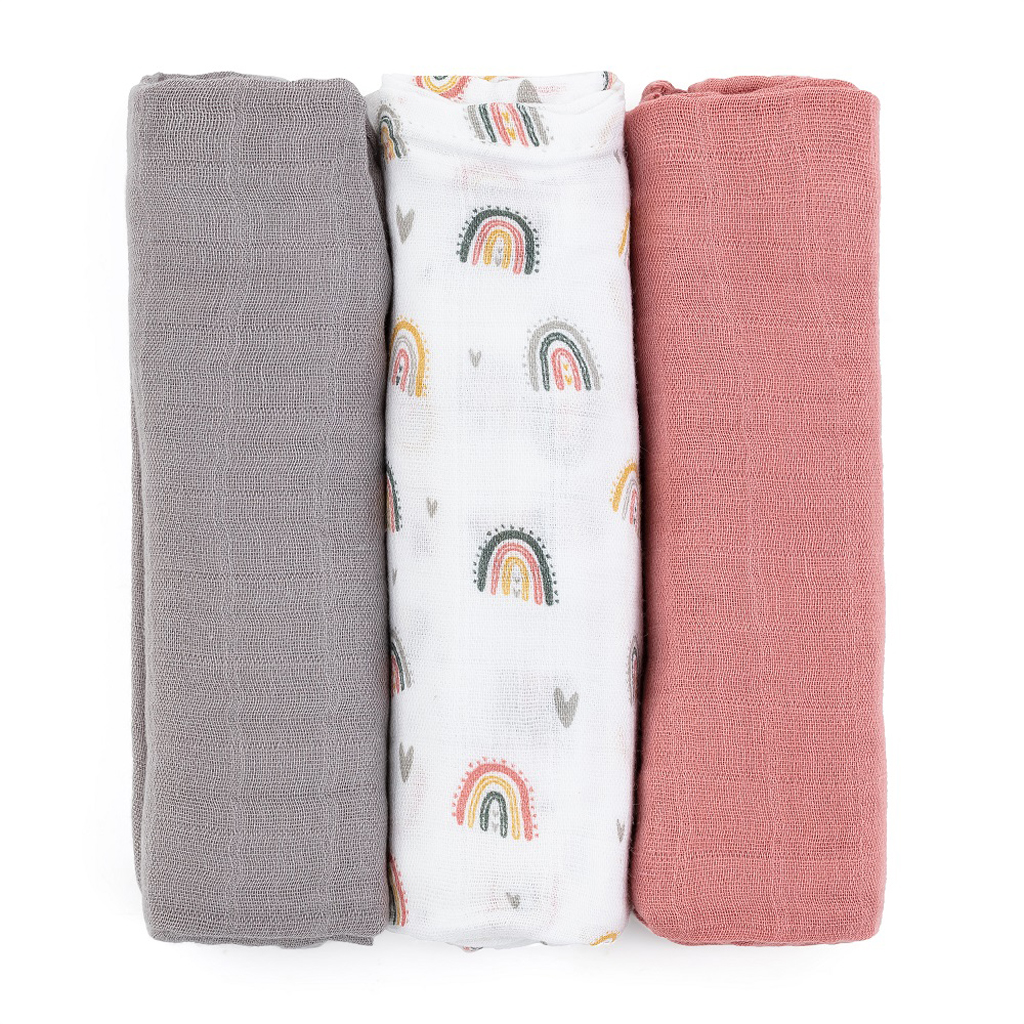 PETITE&MARS Sada plen bambusová mušelínová 3ks Moussy Rose Rainbows